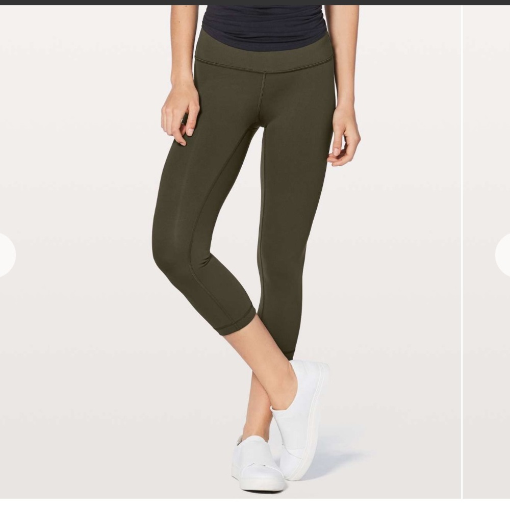 Lululemon WunderUnder Crop HiRise Luxtreme 21" Dark Olive Size 8 Like New Worn 1